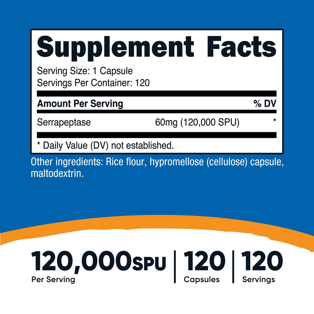 Nutricost Serrapeptase capsules inside pack close-up for vegetarian nutrition.