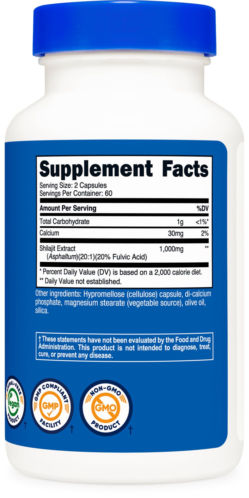 Nutricost Shilajit capsules with ISO accredited lab testing badge