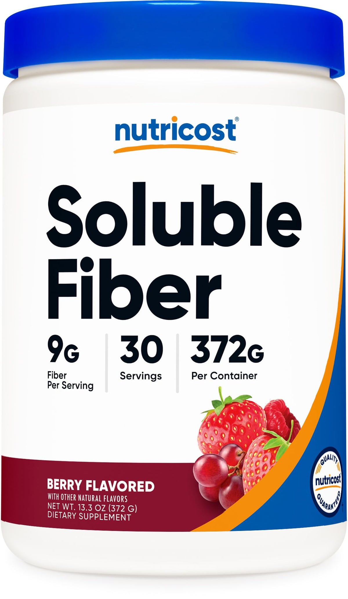 Nutricost Soluble Fiber Berry Powder bottle for easy daily digestion support.