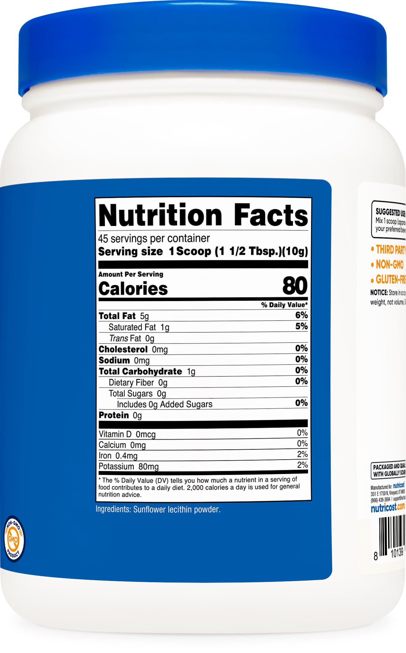Nutricost Sunflower Lecithin container on the counter for vegan, gluten-free cooking.