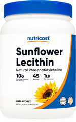 Nutricost Sunflower Lecithin powder in a 1lb tub, ready for emulsifying beverages.