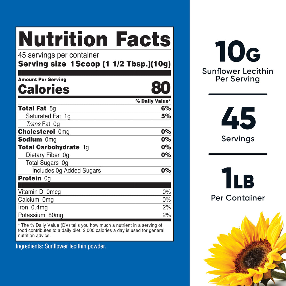 Nutricost Sunflower Lecithin 10g serving with scoop for easy dosing and blending.