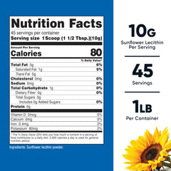 Nutricost Sunflower Lecithin 10g serving with scoop for easy dosing and blending.