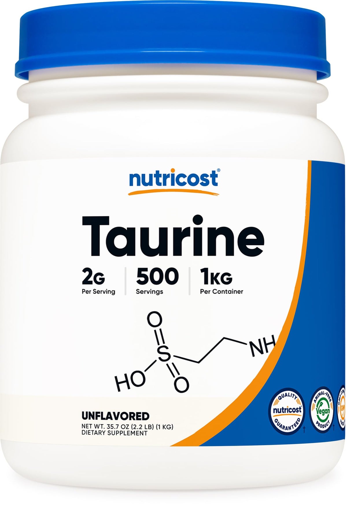Nutricost Taurine Powder bottle with label for easy daily use.