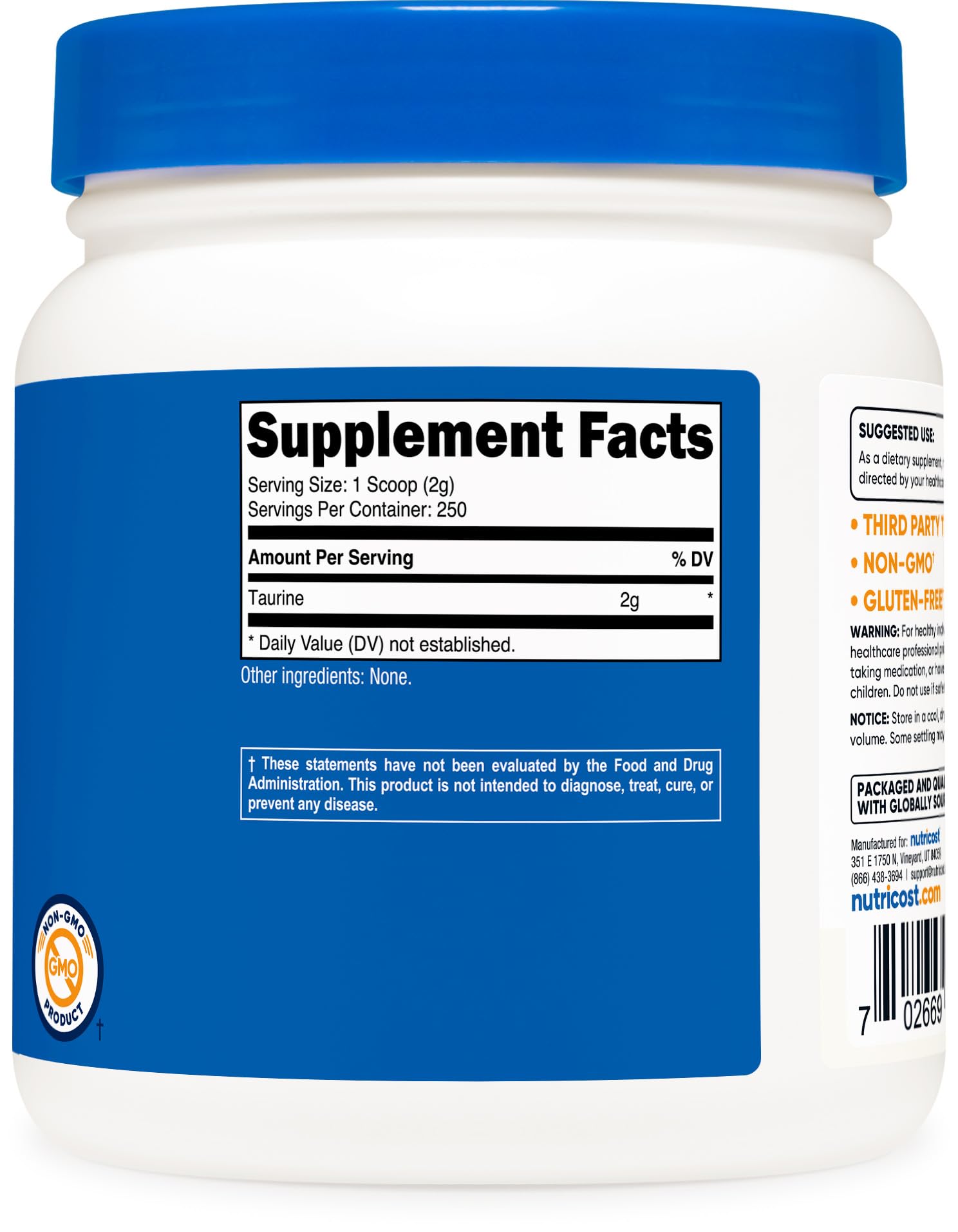 Nutricost Taurine Powder on kitchen counter showing convenient daily use