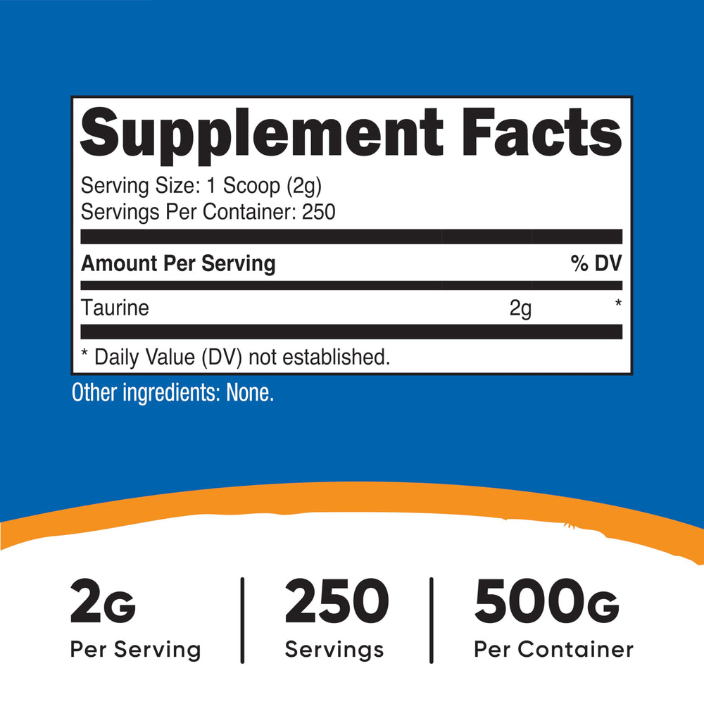 Nutricost Taurine Powder with included 2-gram scoop for accurate serving