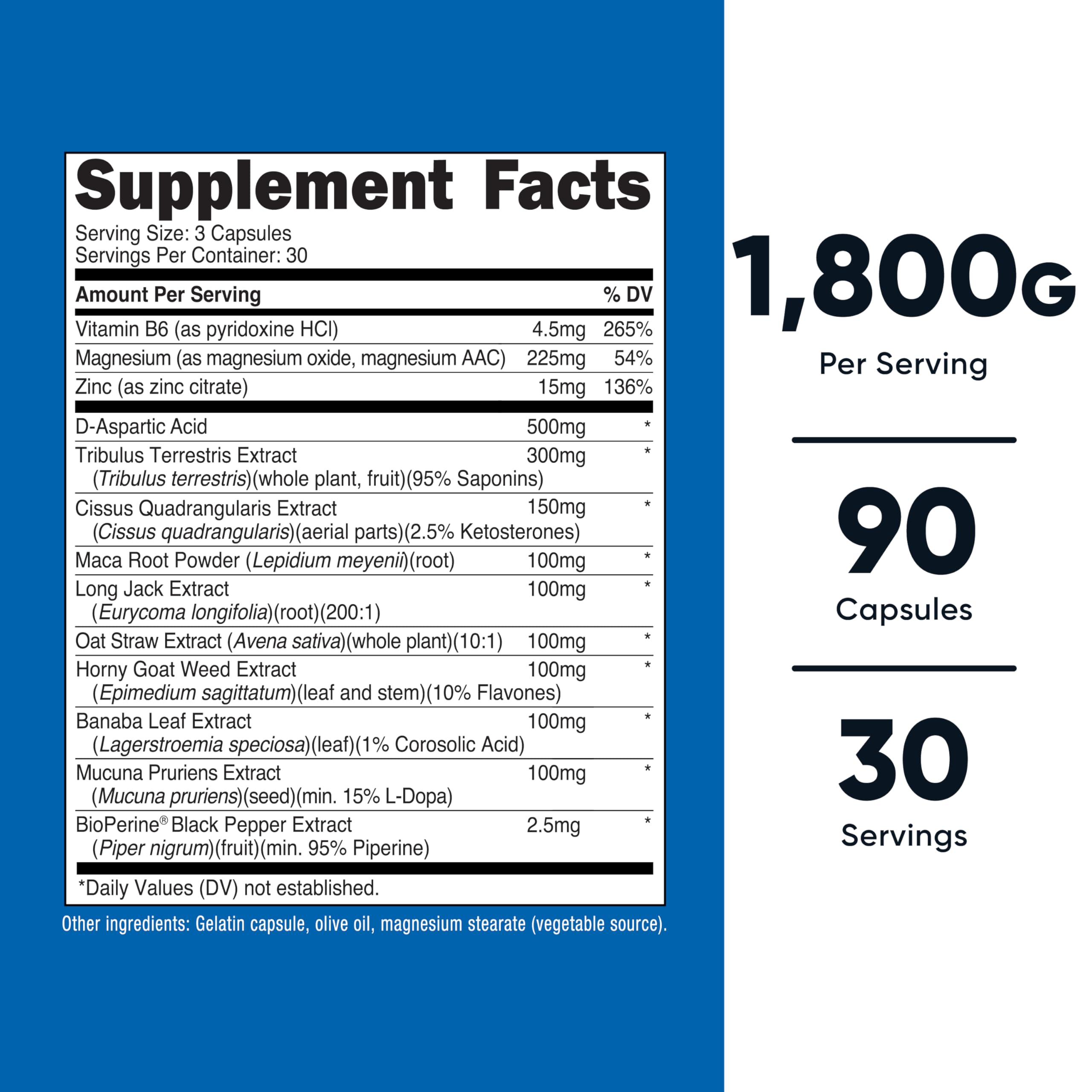 Nutricost Testosterone Support bottle label highlights ingredients for potential hormonal support.