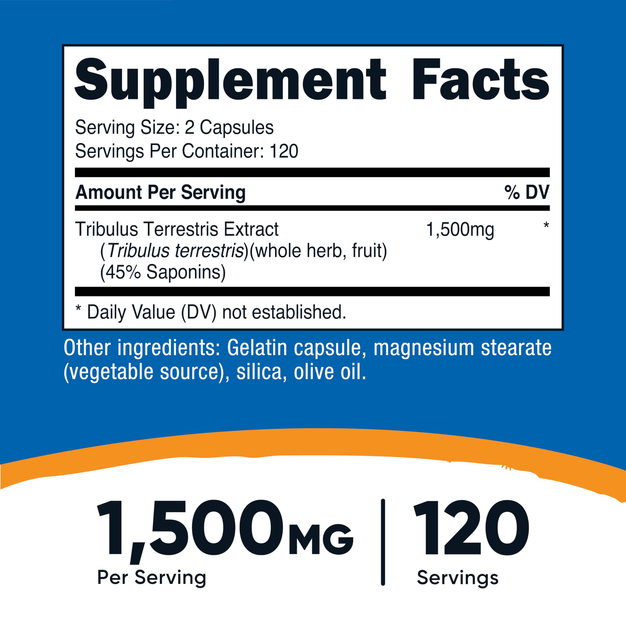 Nutricost Tribulus Terrestris capsules closeup highlighting easy-to-swallow capsules