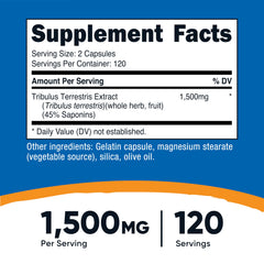 Nutricost Tribulus Terrestris capsules closeup highlighting easy-to-swallow capsules
