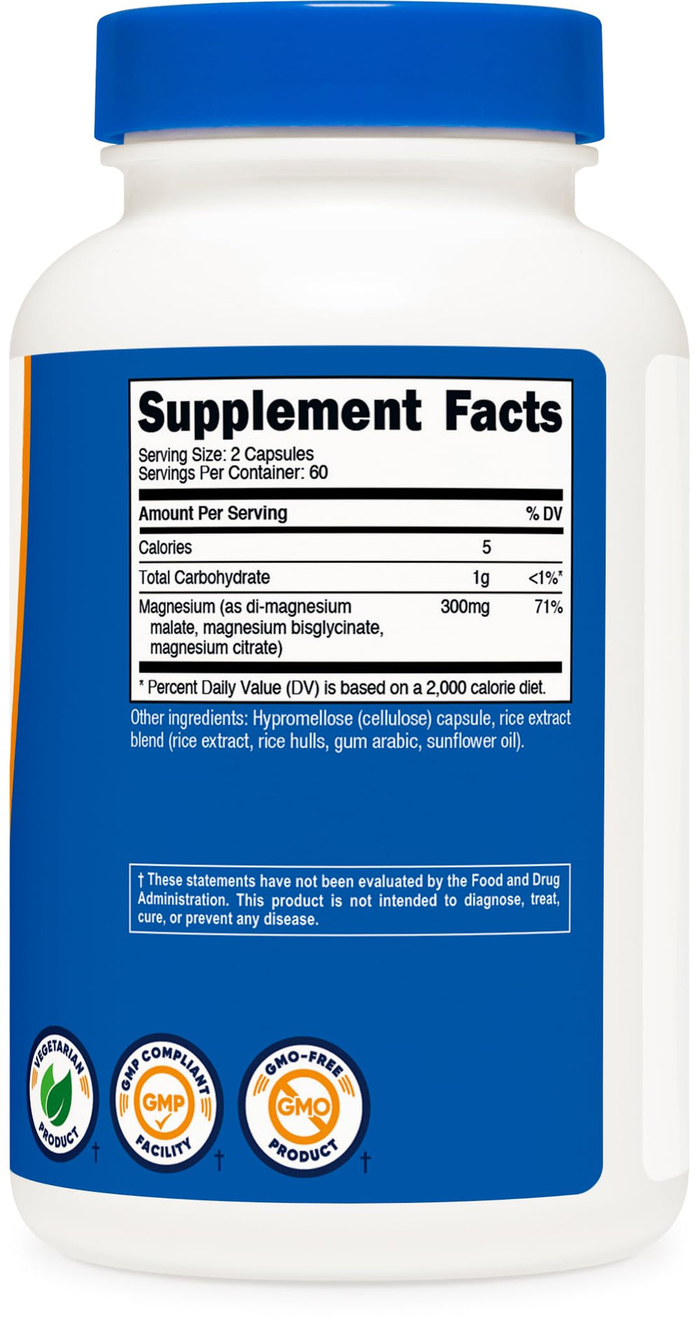 Nutricost Triple Magnesium Complex packaging signaling gluten-free and GMO-free formulation.