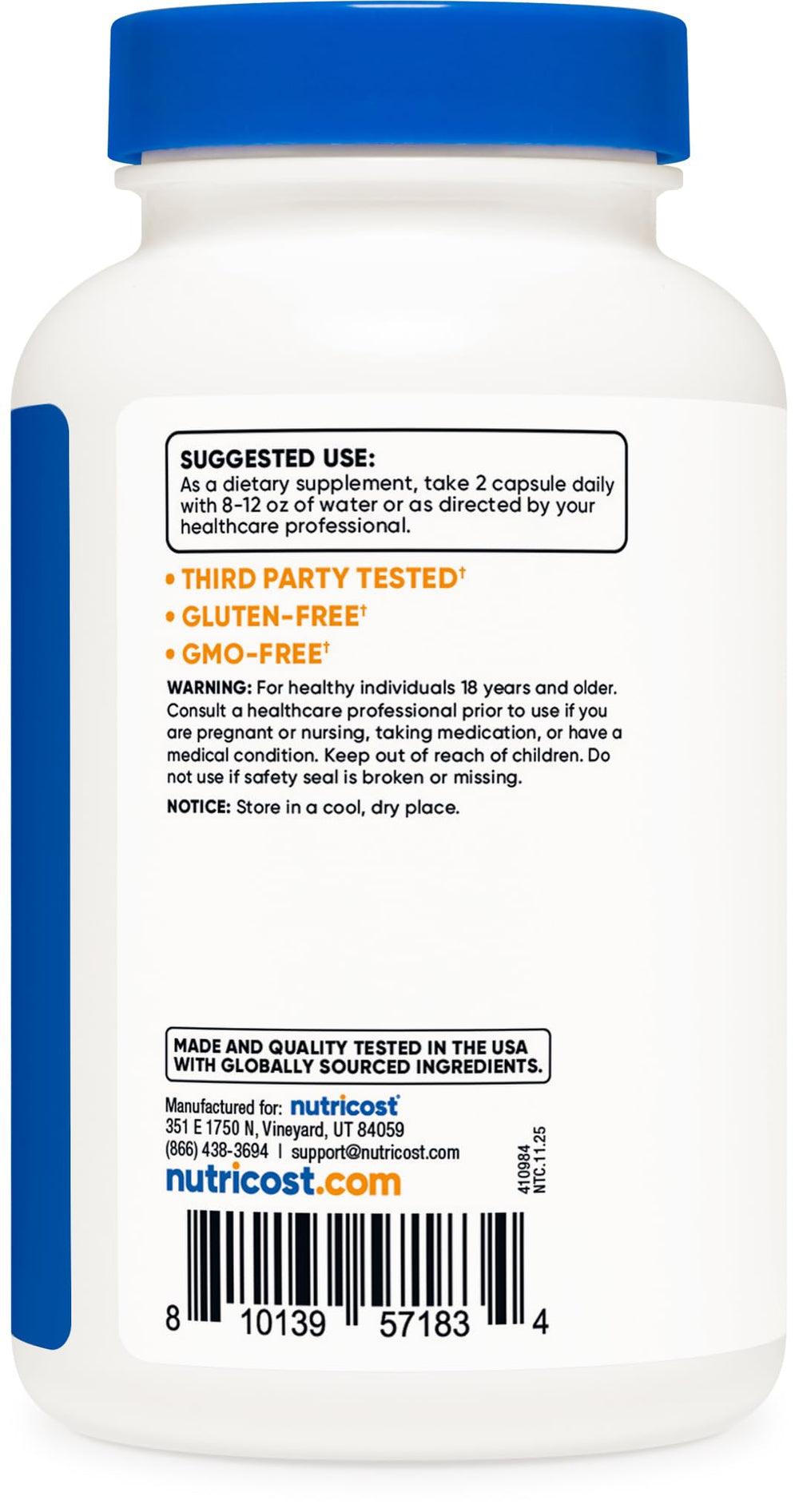Nutricost Triple Magnesium Complex box featuring USA-made quality and sourcing.