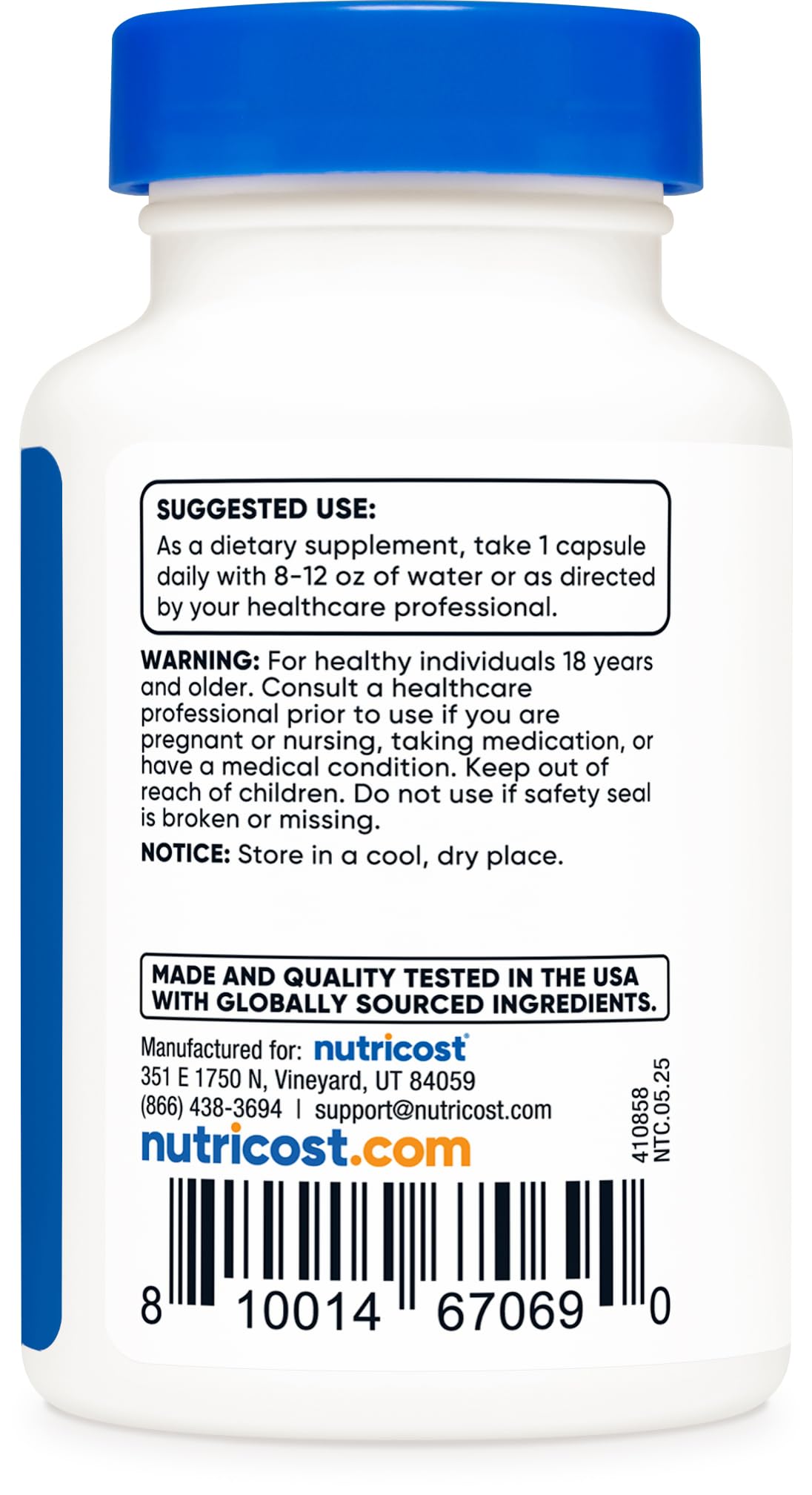 Nutricost Tudca packaging and foil seal: secure, non-GMO, gluten-free formula.