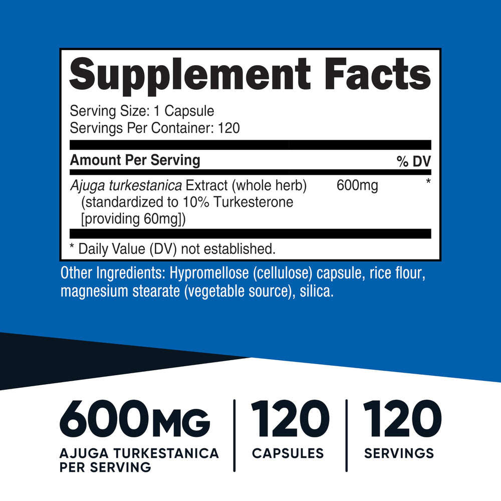 Nutricost Turkesterone bottle label closeup showing ingredients and safety info