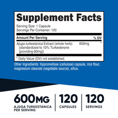 Nutricost Turkesterone bottle label closeup showing ingredients and safety info