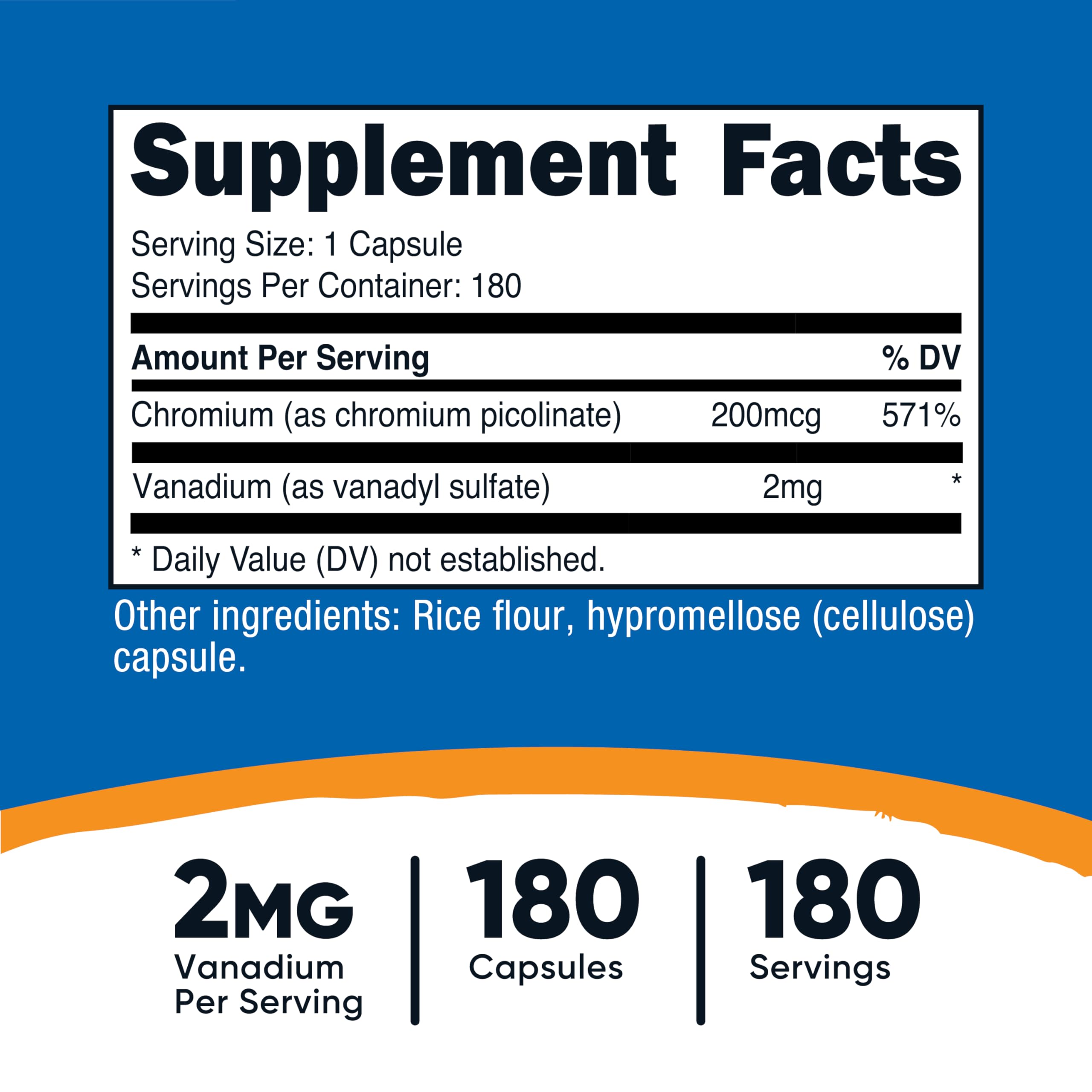 Nutricost vanadium-chromium bottle back lists dosage and servings clearly