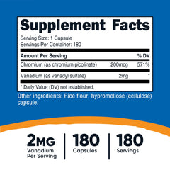 Nutricost vanadium-chromium bottle back lists dosage and servings clearly