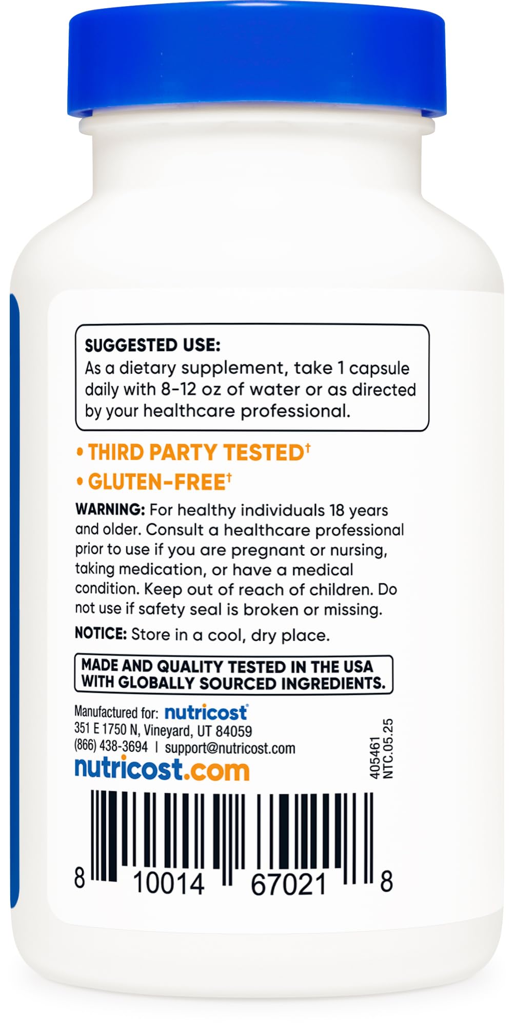 Nutricost label highlights non-GMO and gluten-free status for shoppers