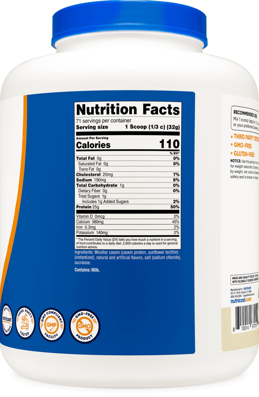 Nutricost vanilla shake in glass illustrates versatile use between meals