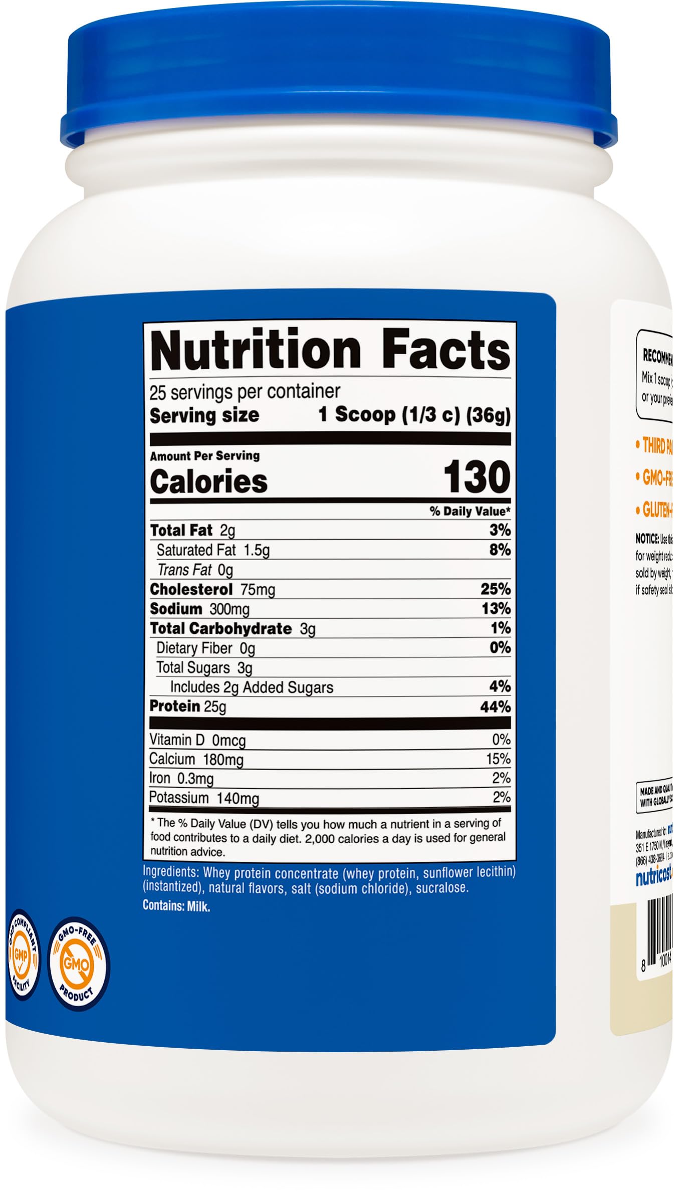 Nutricost Vanilla protein image notes ISO-tested purity and potency