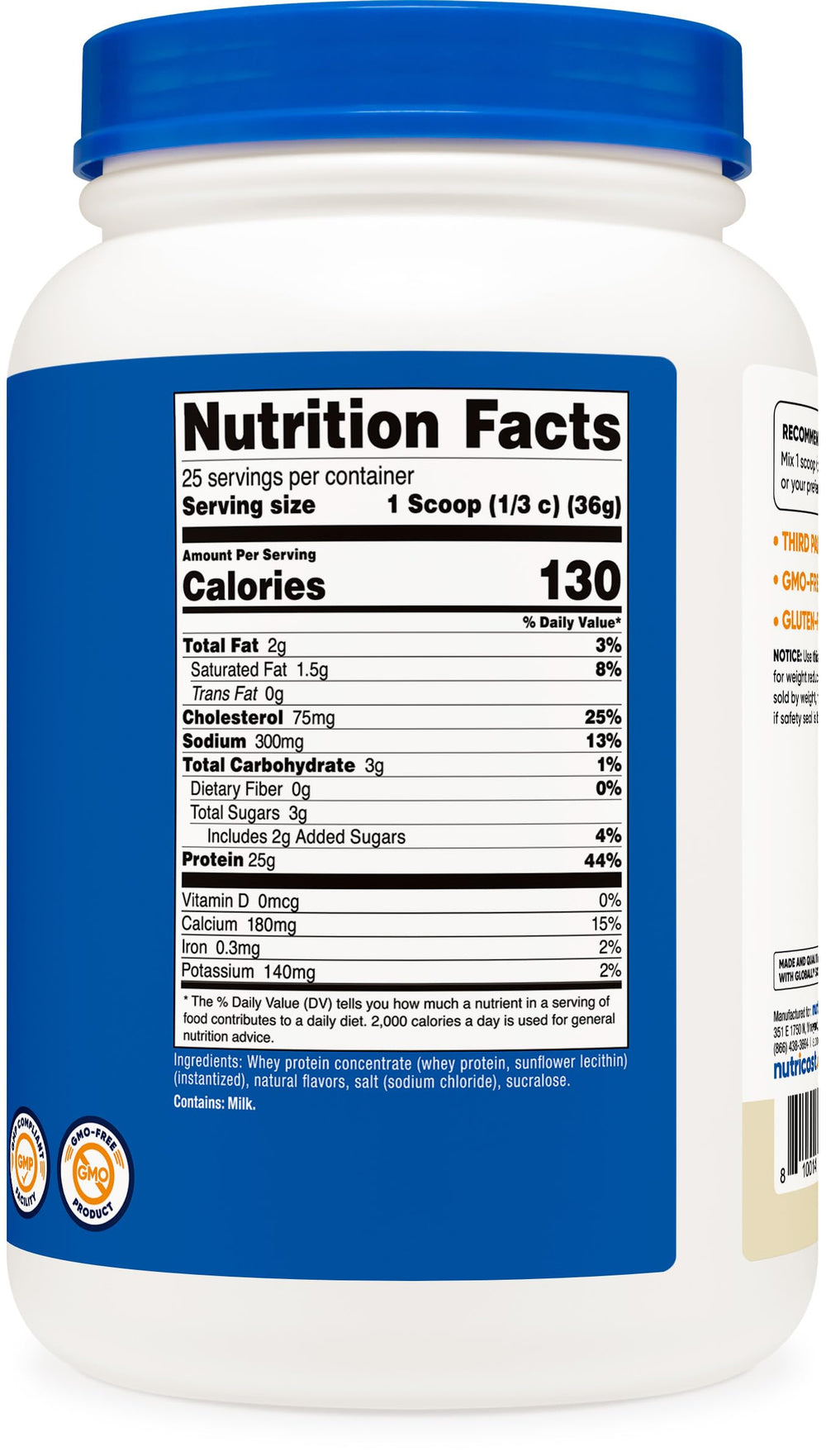 Nutricost Vanilla protein image notes ISO-tested purity and potency