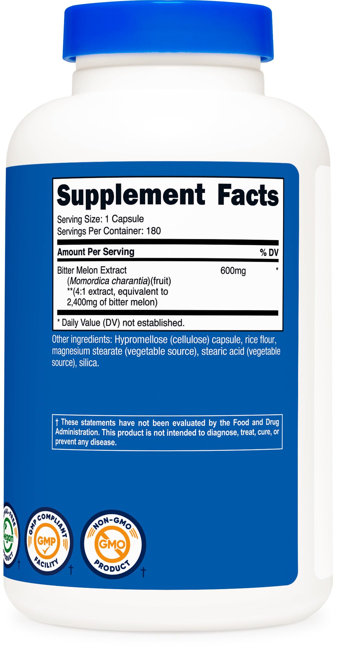 Nutricost vegan bitter melon capsules for plant-based lifestyle.