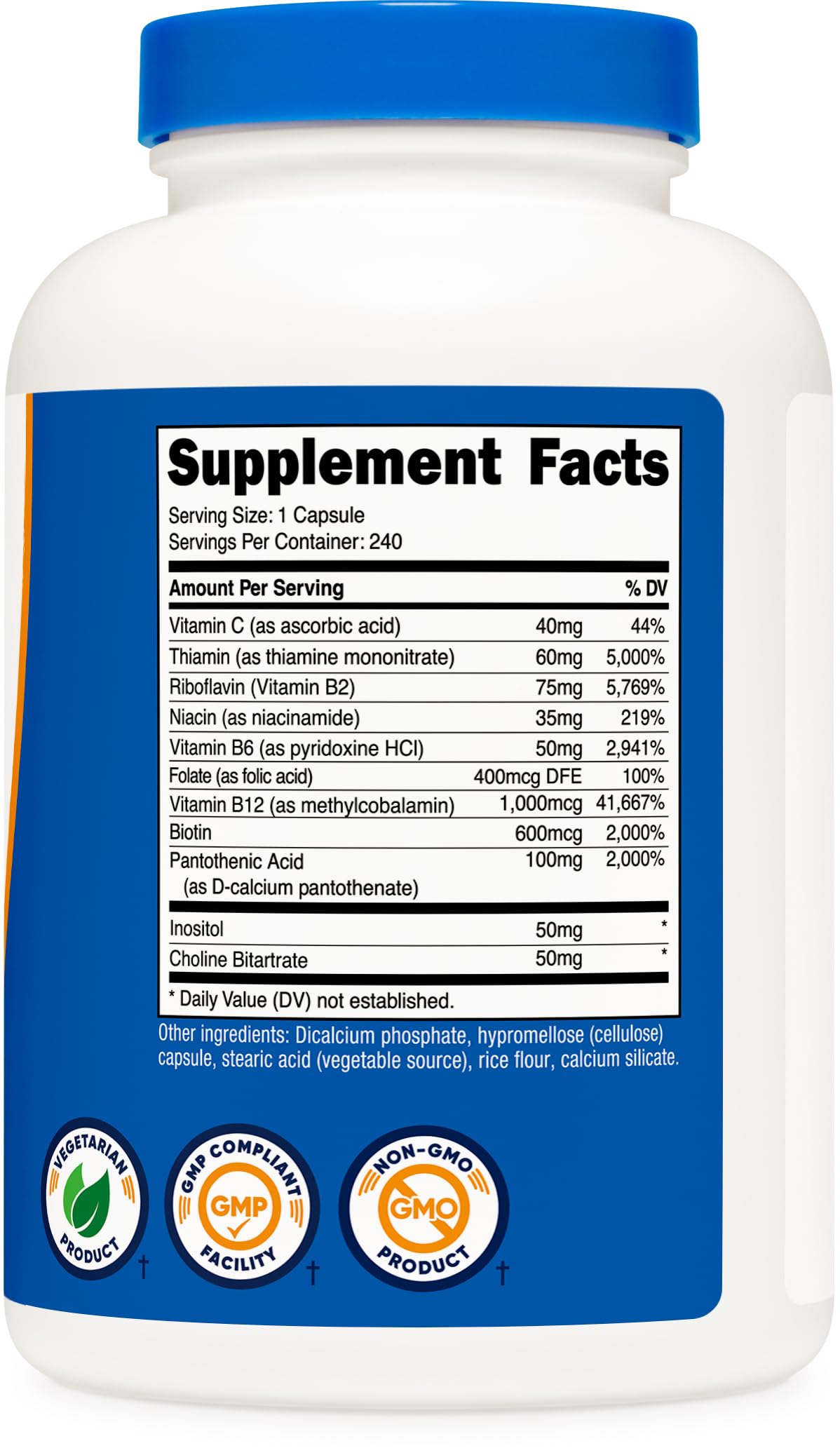 Nutricost Vitamin B Complex nutrition panel with B vitamins and C