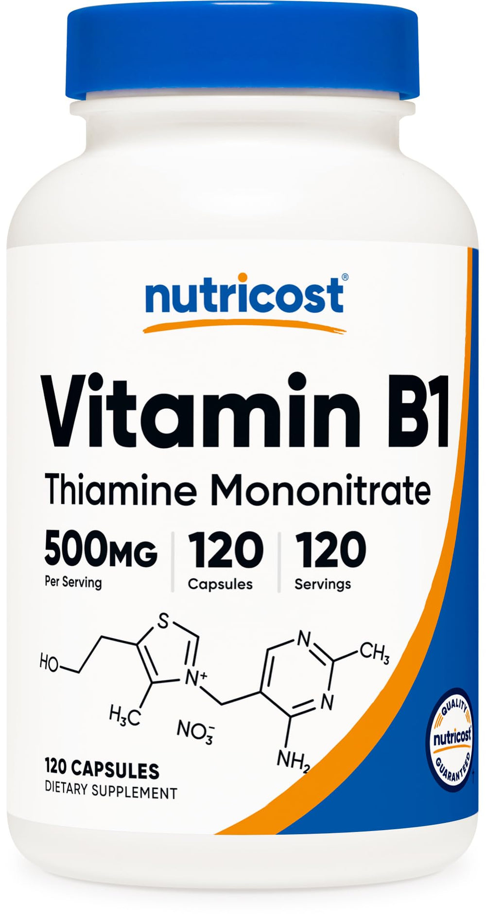 Nutricost Vitamin B1 thiamin capsules in a bottle for daily wellness