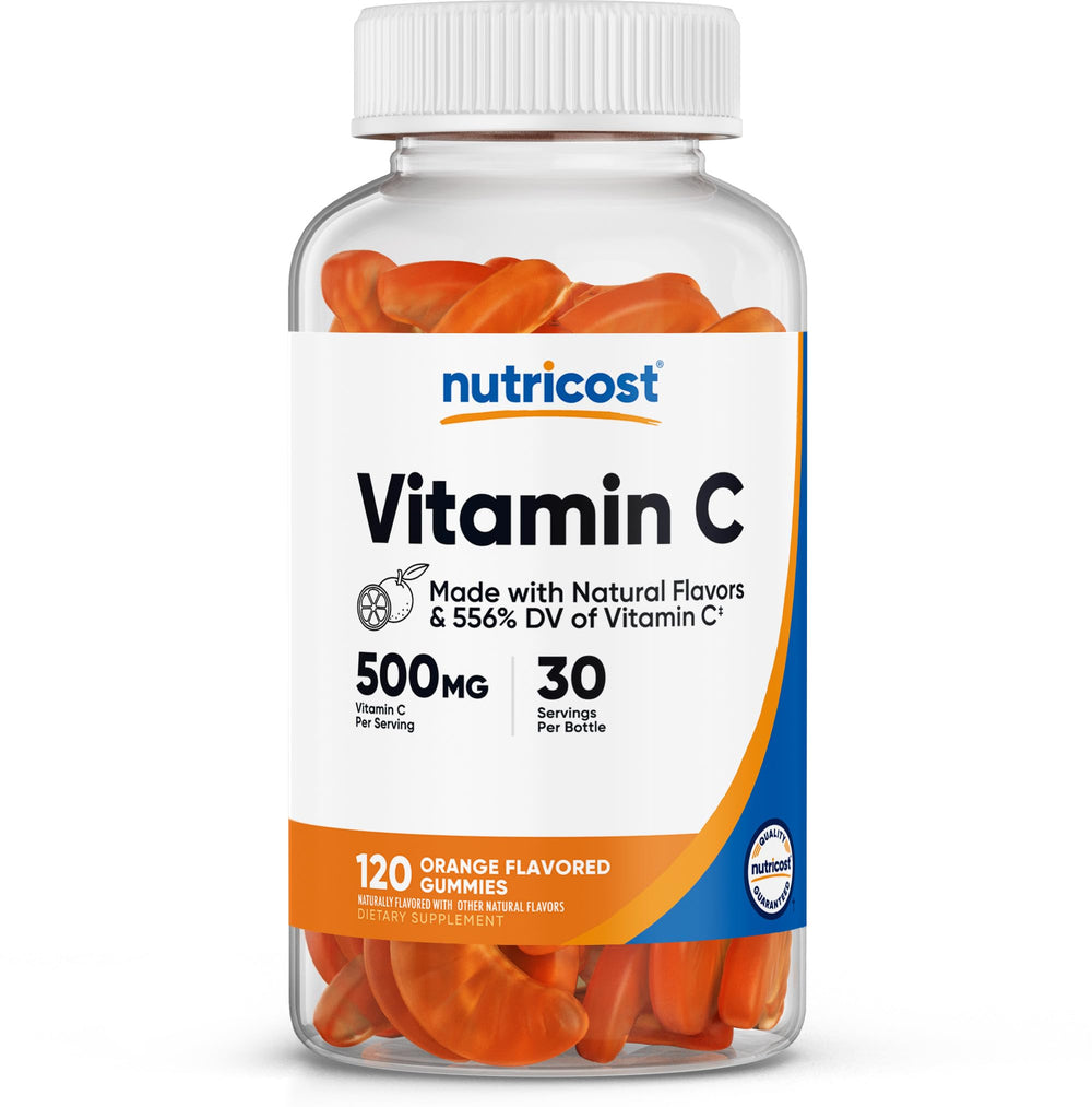 Nutricost Vitamin C Gummies bottle with bright label supporting daily wellness.