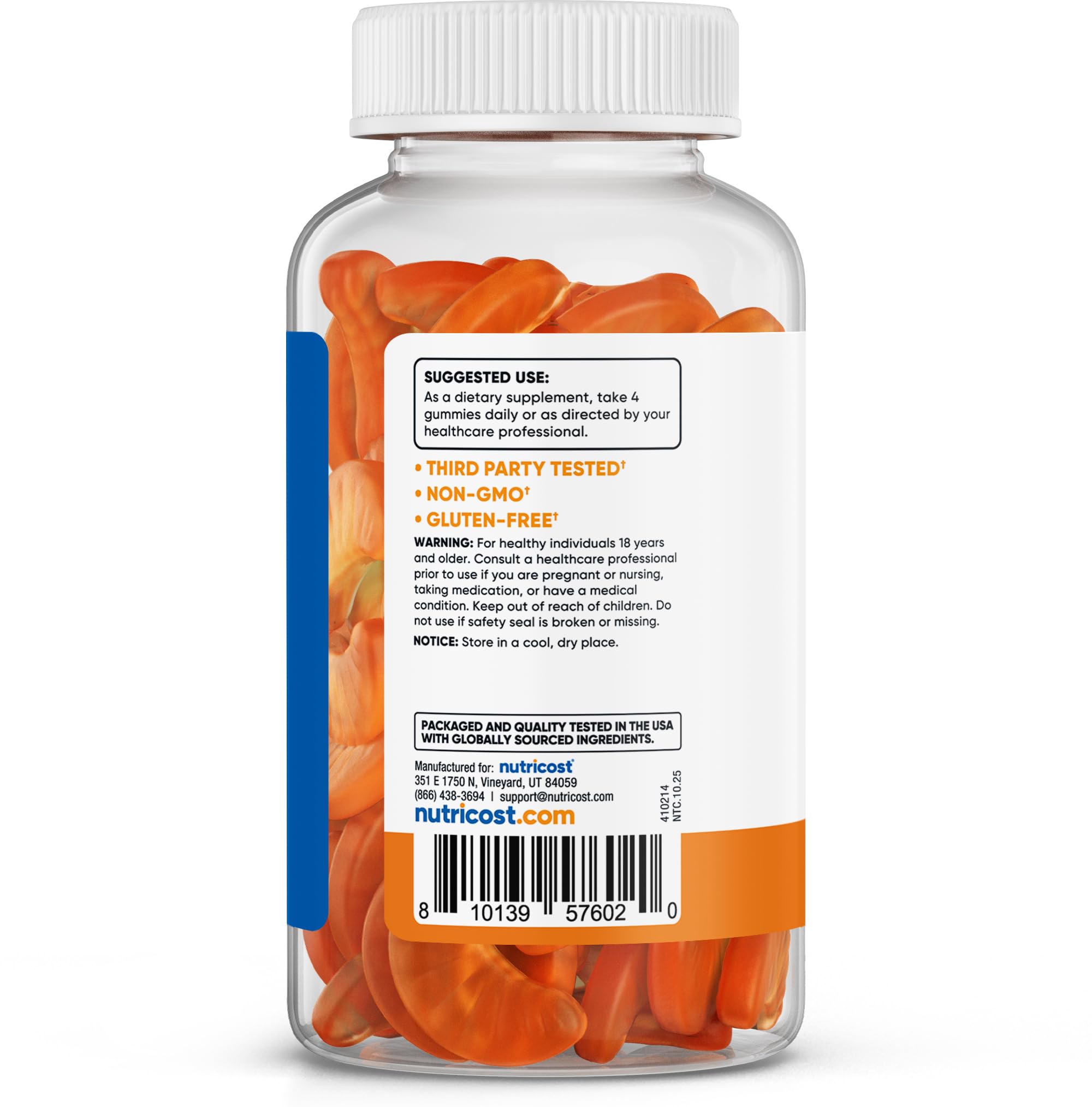 Nutricost Vitamin C Gummies vegan label indicating dietary choice.