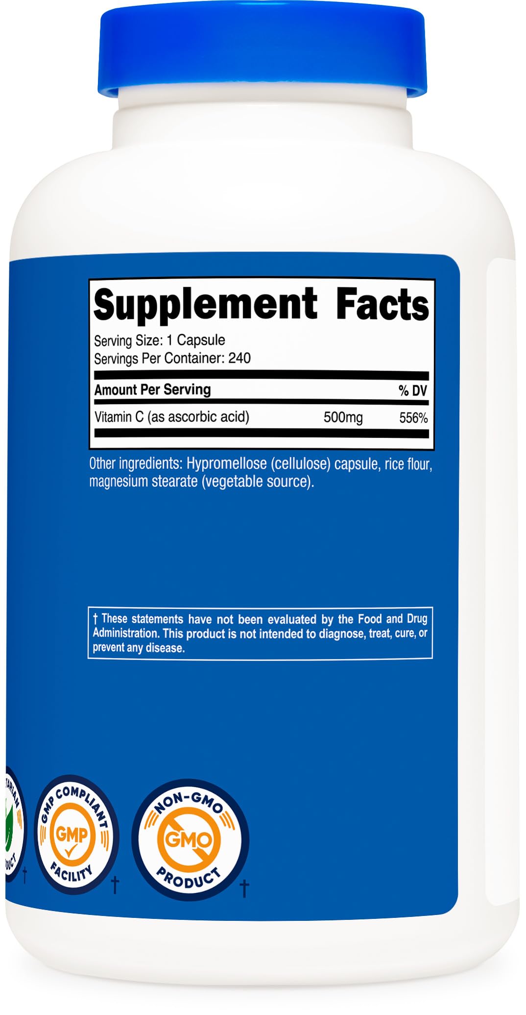 Nutricost Vitamin C packaging with ISO testing and quality standards