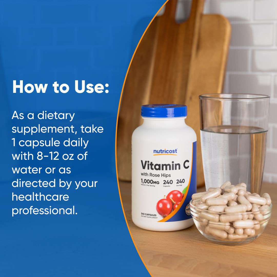 Gluten-free symbol and allergen info on Nutricost Vitamin C packaging