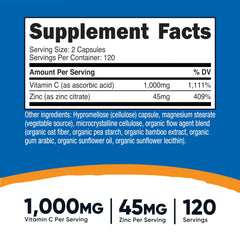 Nutricost Vitamin C with Zinc capsules close-up showing 1000mg vitamin C per serving