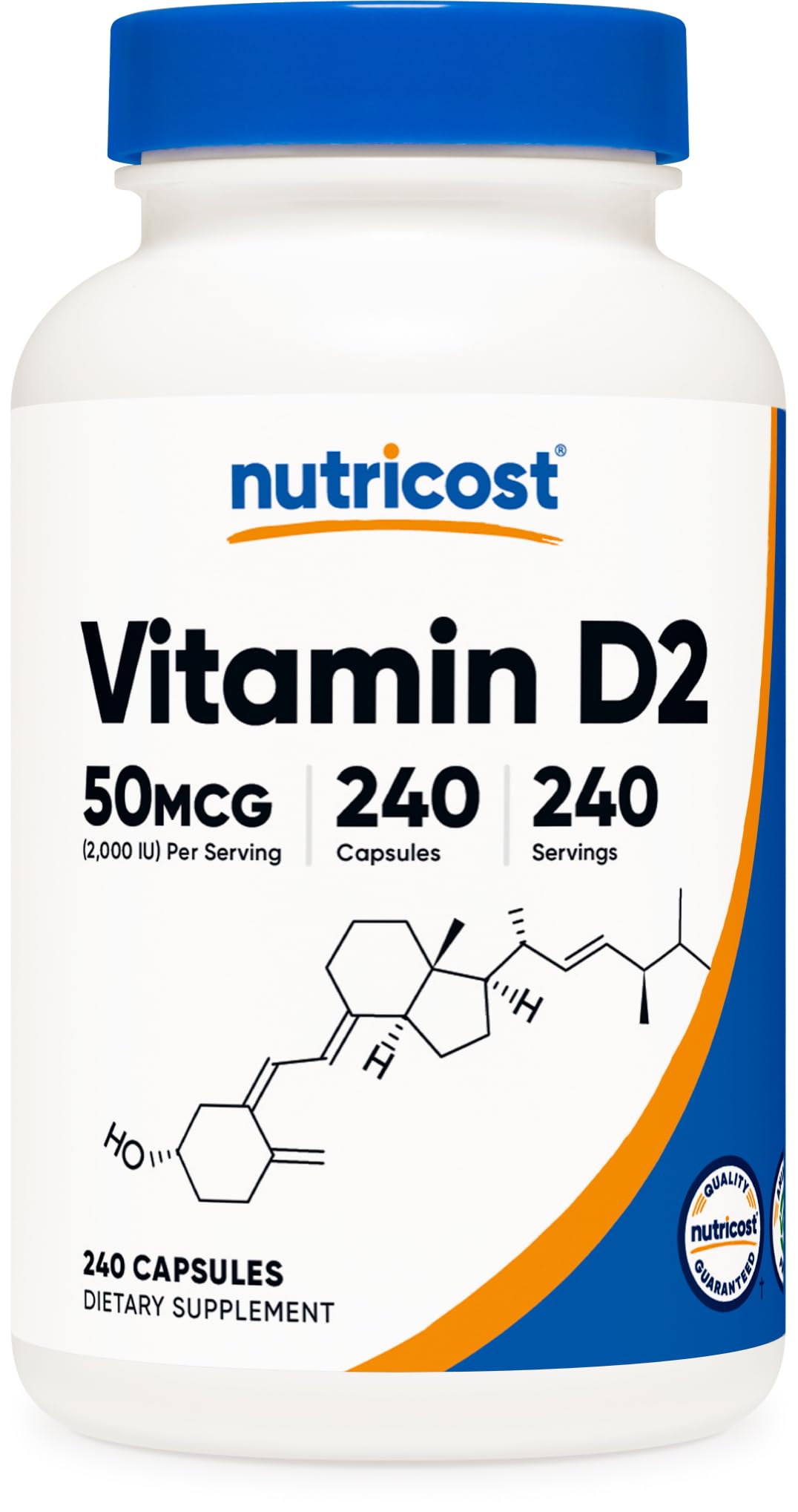 Nutricost Vitamin D2 bottle front showing 2000 IU per capsule for daily support