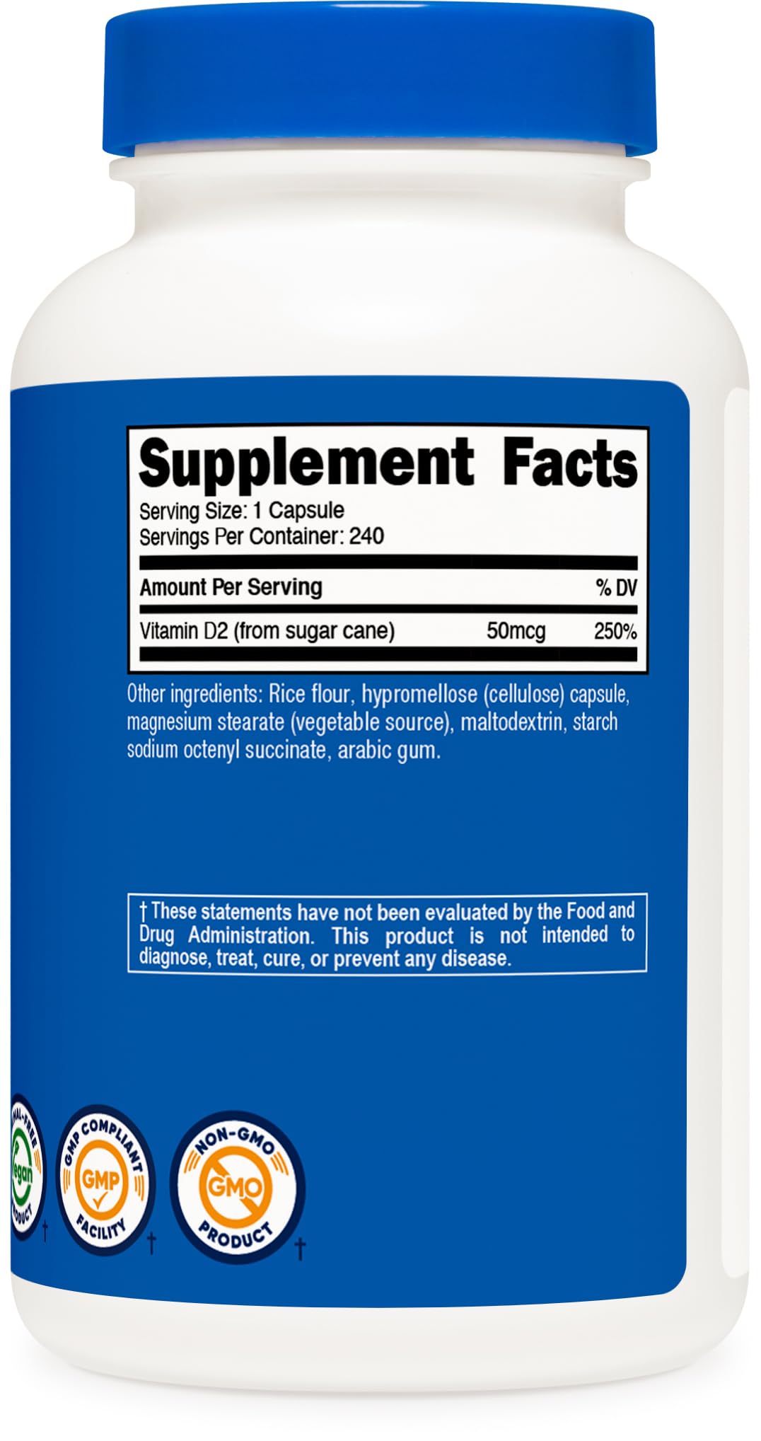 Nutricost Vitamin D2 capsules close-up for easy daily use