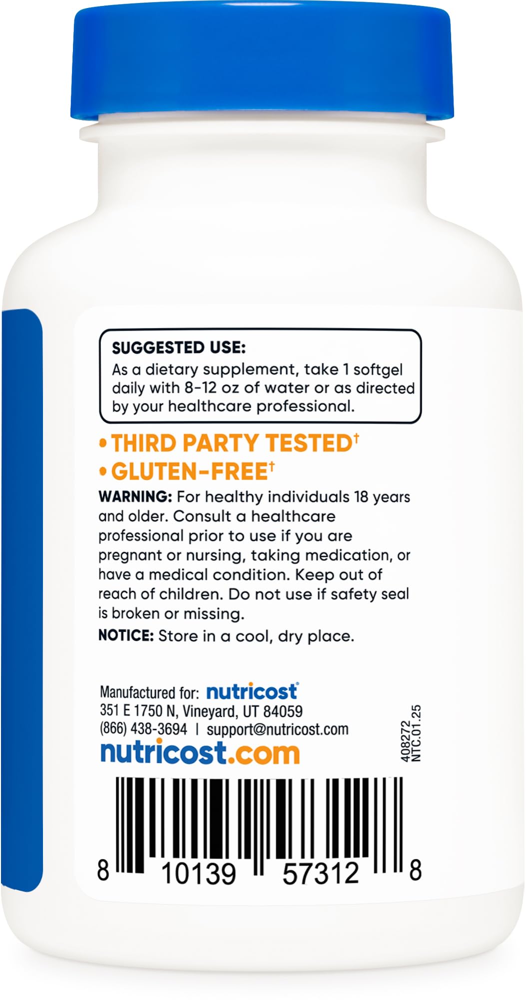 Nutricost Vitamin D3 10,000 IU bottle with NSF GMP facility seal