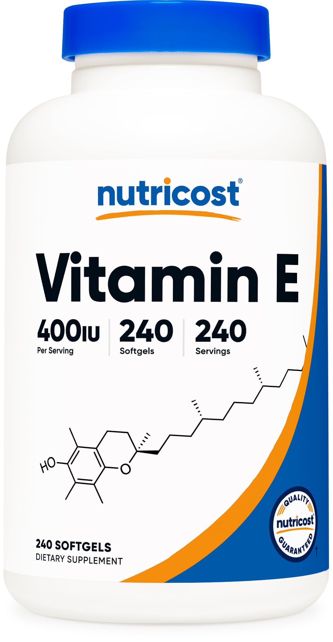 Nutricost Vitamin E 400 IU softgel bottle close-up for daily supplementation