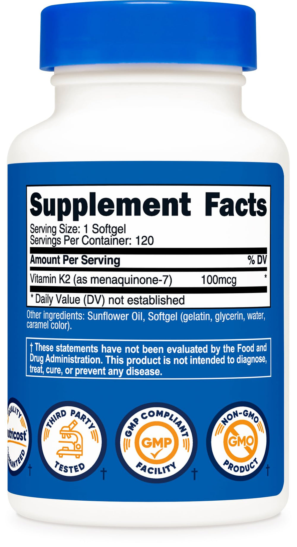 Nutricost Vitamin K2 MK-7 NSF-certified facility badge on packaging.