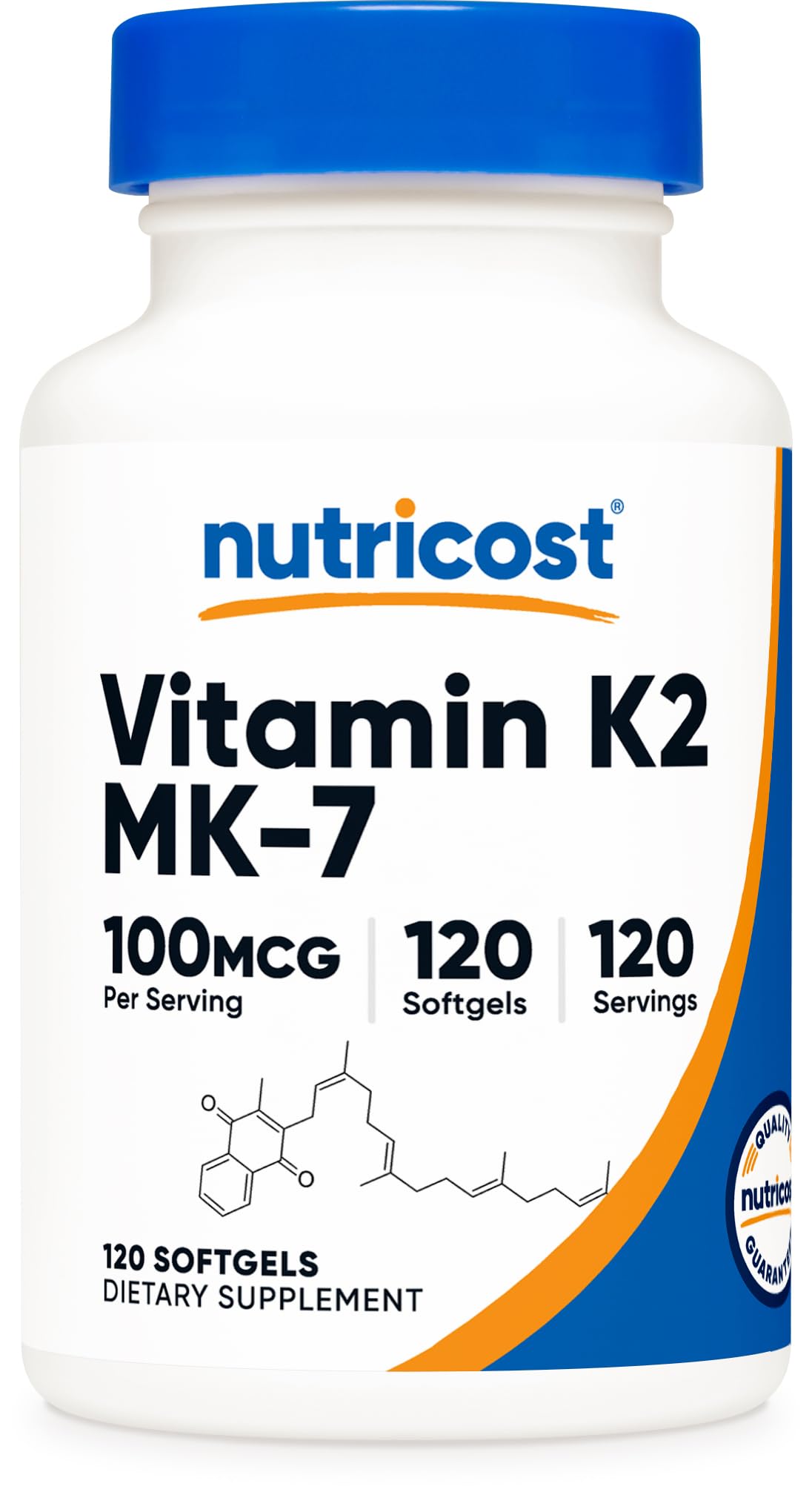 Nutricost Vitamin K2 MK-7 softgels 120-count bottle for daily bone and heart wellness.