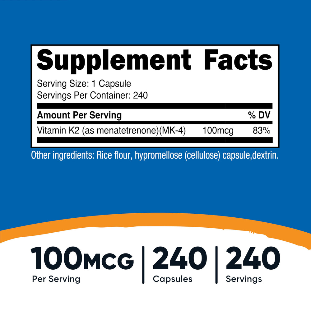 Nutricost Vitamin K2 MK-4 capsules close-up highlighting soft capsules