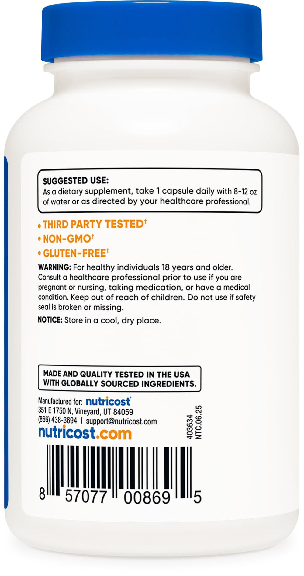 Nutricost Vitamin K2 MK-4 label detail highlighting gluten-free and non-GMO notes