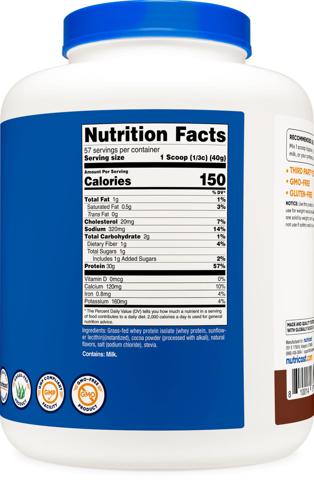 Nutricost packaging for Chocolate whey isolate with clear branding