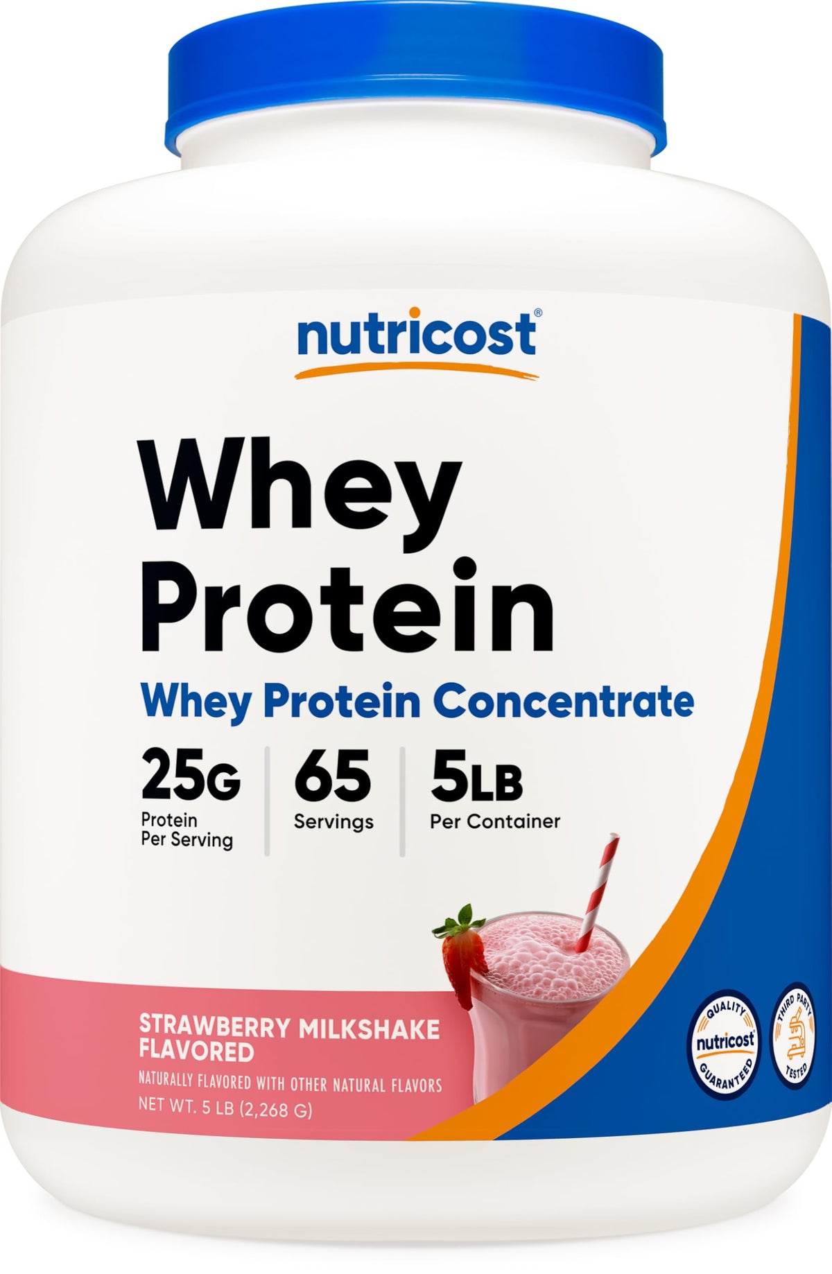 Nutricost Whey Protein Concentrate Strawberry Milkshake bottle for quick, convenient shakes.