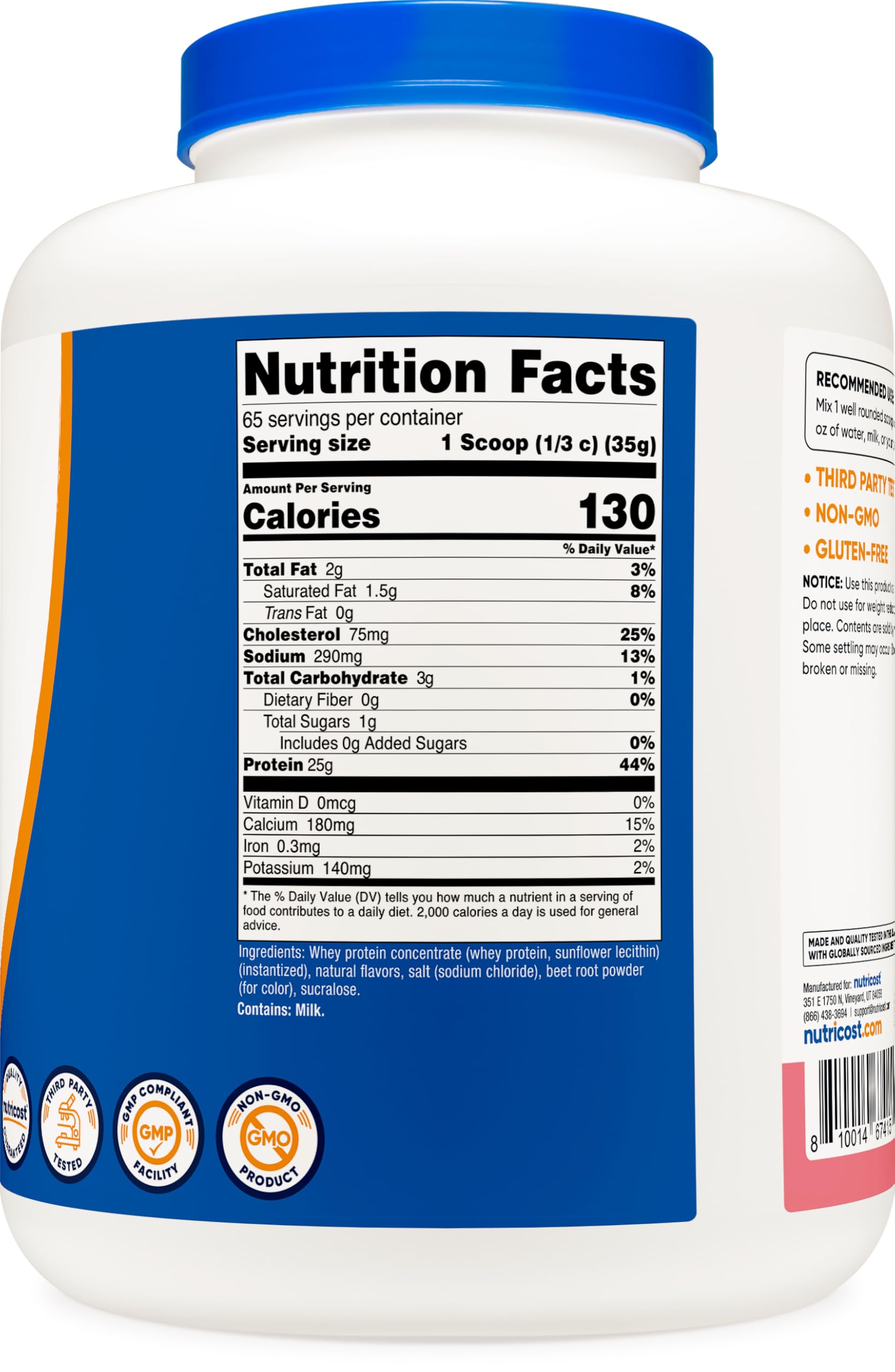 Nutricost label close-up shows gluten-free and GMO-free claims.