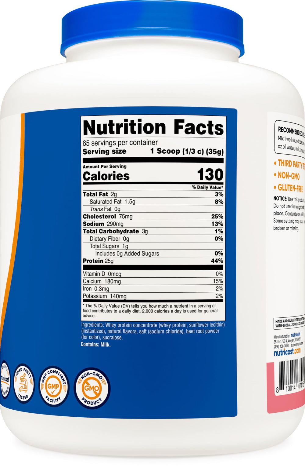 Nutricost label close-up shows gluten-free and GMO-free claims.