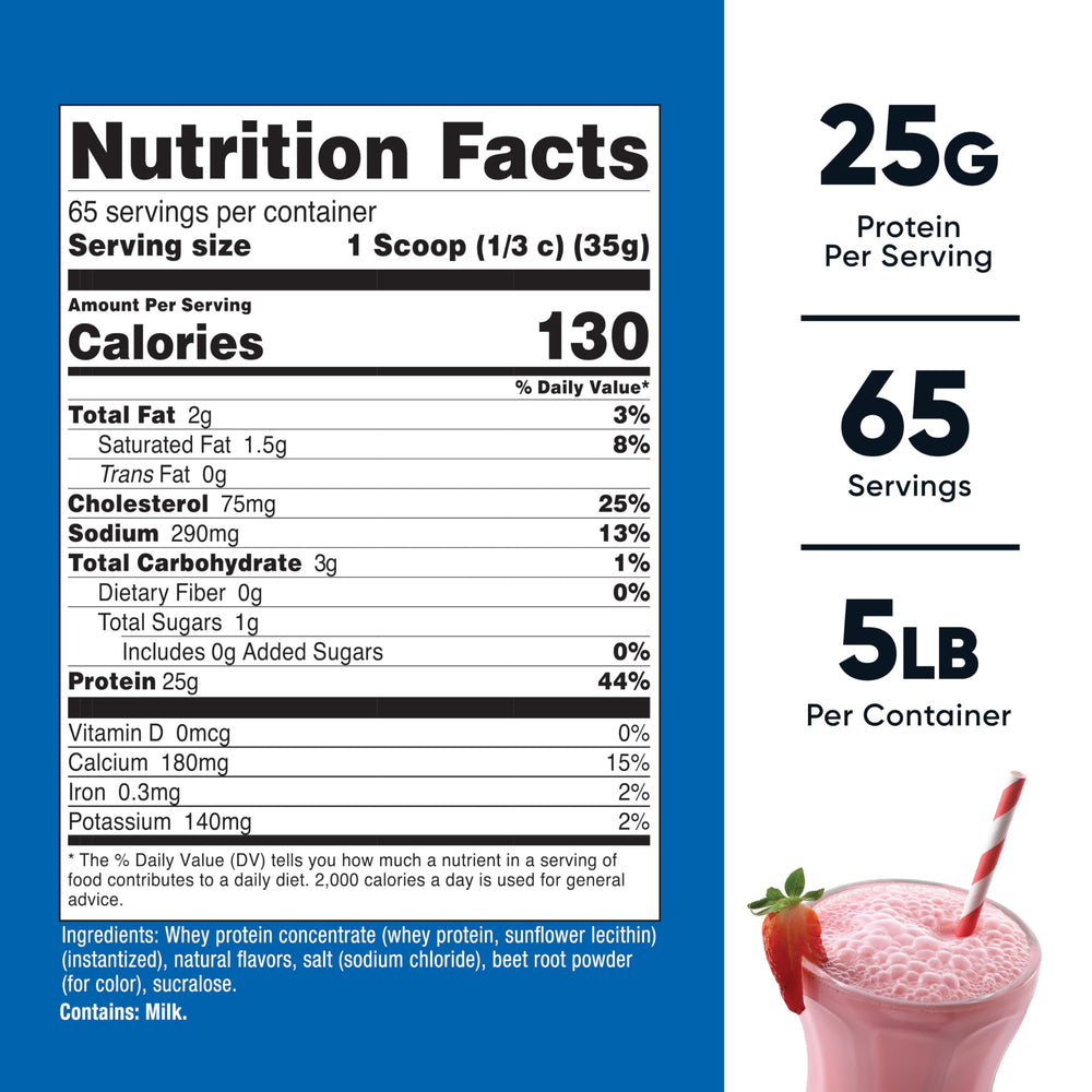Nutricost whey protein concentrate strawberry milkshake scoop ready for fast shake mix.