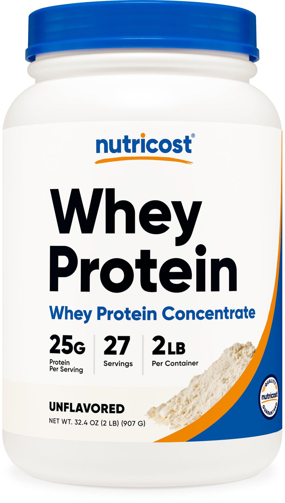Nutricost Whey Protein Concentrate unflavored 2lbs bottle for versatile shakes.