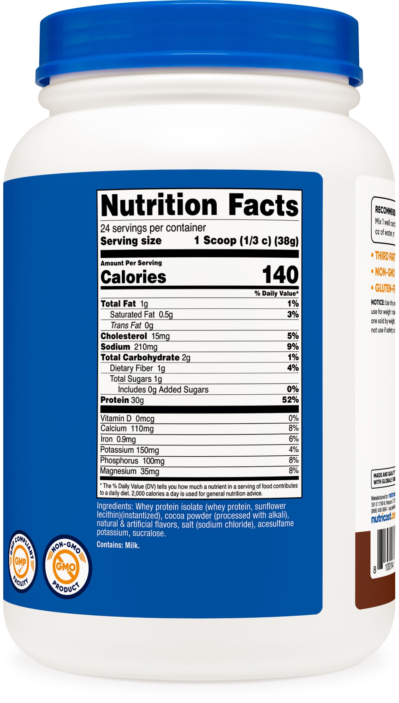 Nutricost Whey Protein Isolate Milk Chocolate shake in glass shows creamy texture.