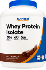 Nutricost Whey Protein Isolate Milk Chocolate jar front view highlighting premium protein