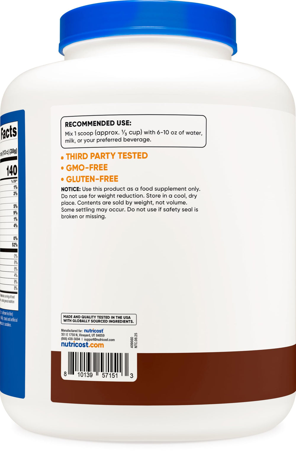 Nutricost Whey Protein Isolate Milk Chocolate nutrition label close-up with protein per serving
