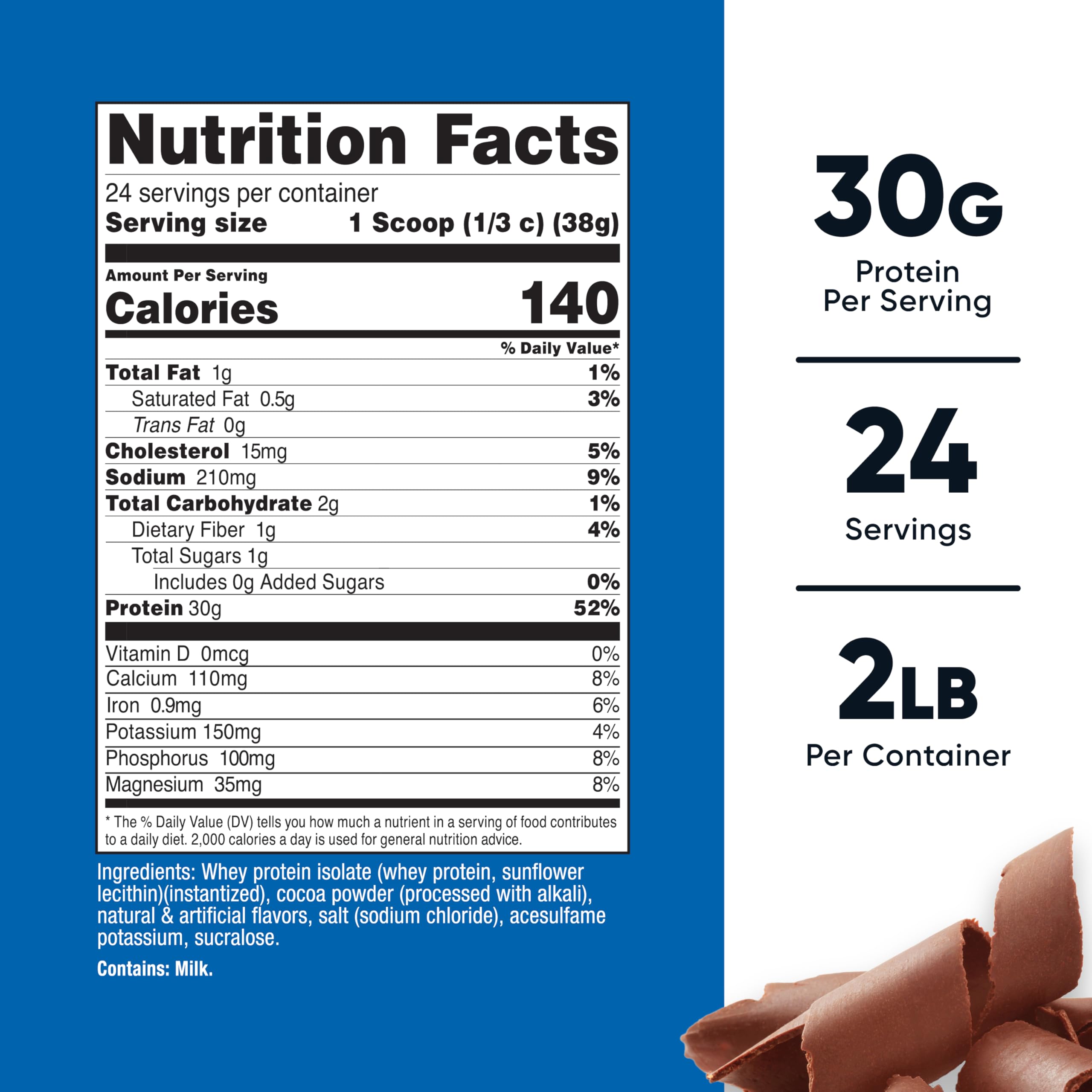 Nutricost Whey Protein Isolate Milk Chocolate scoop measuring a single serving.